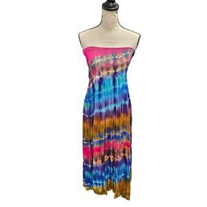 VTG Nolita Womens Tie Dye Dress Size L Hippie Festival Bohemian Rainbow